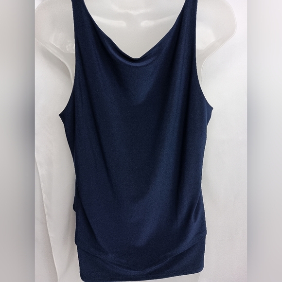 WHITE HOUSE BLACK MARKET Dark Blue W/pearls Sleeveless V-Neck Top(#1,545) - Picture 9 of 10